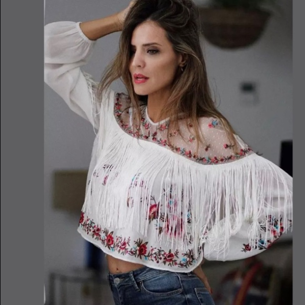 Zara embroidered top with fringing